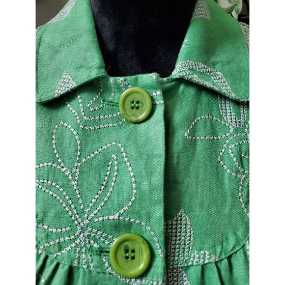 JM Collection Women Green Floral 100% Linen Long Sleeve Buttons Front Jacket 6P - Picture 3 of 12